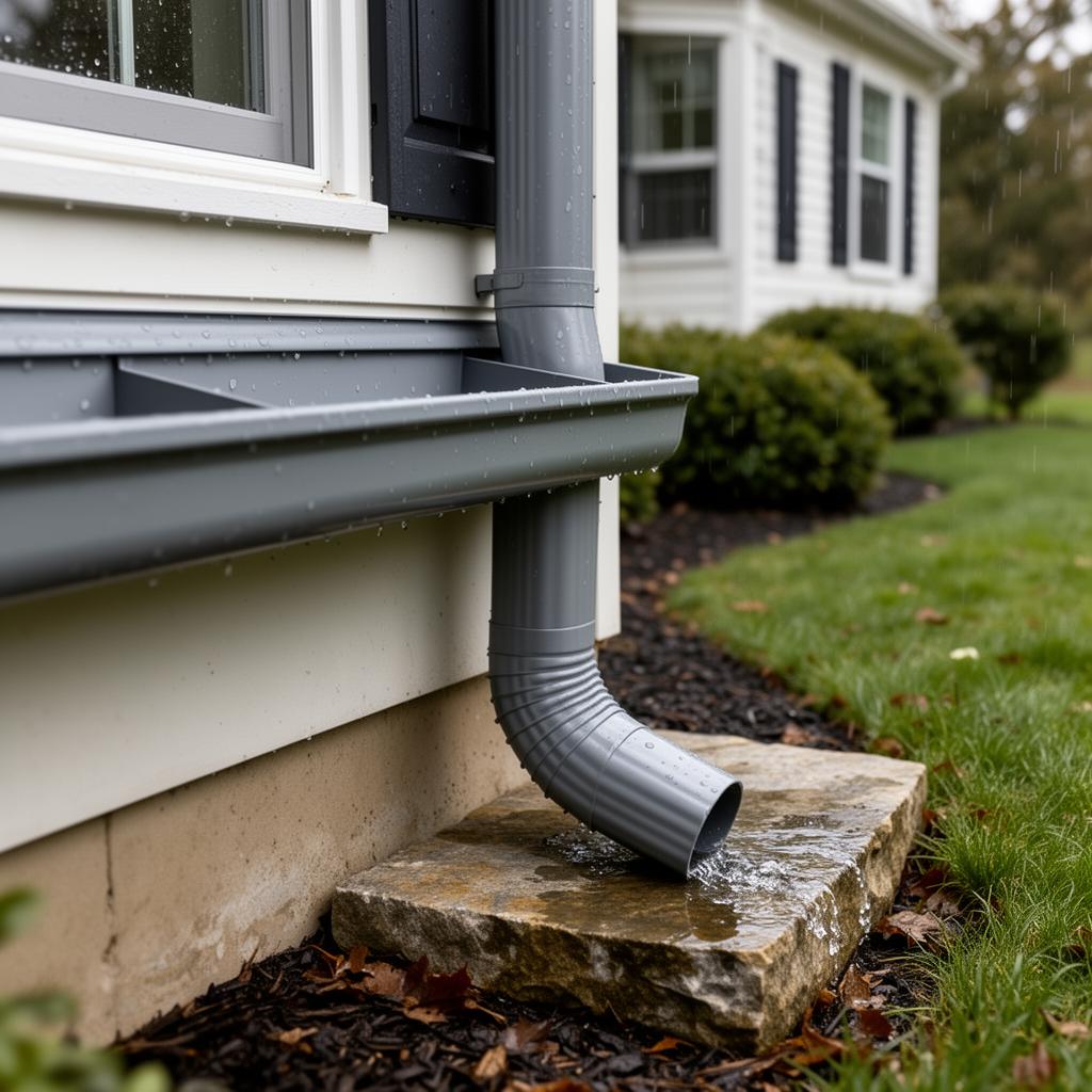 Colonial with gray gutter and downspout